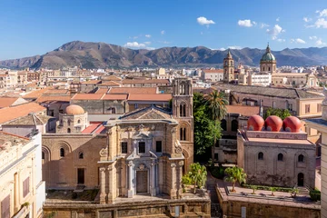 Fotobehang Palermo, Italy - July 7, 2020: Aerial view of Palermo with old houses, churchs and monuments, Sicily, Italy © JEROME LABOUYRIE