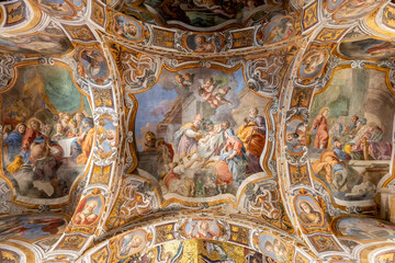 Palermo, Italy - July 7, 2020: Famous Martorana cathedral with beautiful mosaics on 12th century...