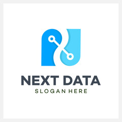 Fototapeta premium Techno Data logo design letter N