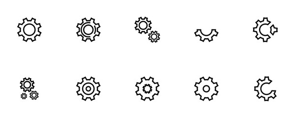 Conjunto de icono de engranaje. Concepto de ajustes y configuración. Reparación mecánica. Ilustración vectorial