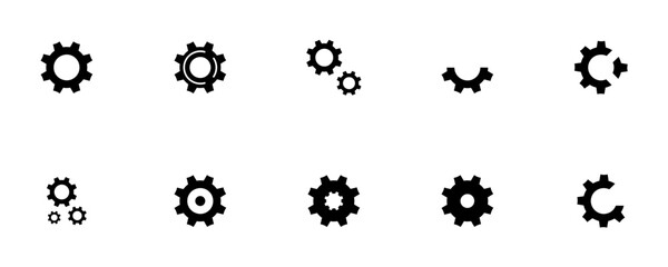 Fototapeta na wymiar Conjunto de icono de engranaje, estilo silueta negro. Concepto de ajustes y configuración. Reparación mecánica. Ilustración vectorial