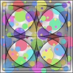 Black parabolas and rainbow-colored spheres - obrazy, fototapety, plakaty