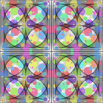 Black parabolas and rainbow-colored spheres - x 4