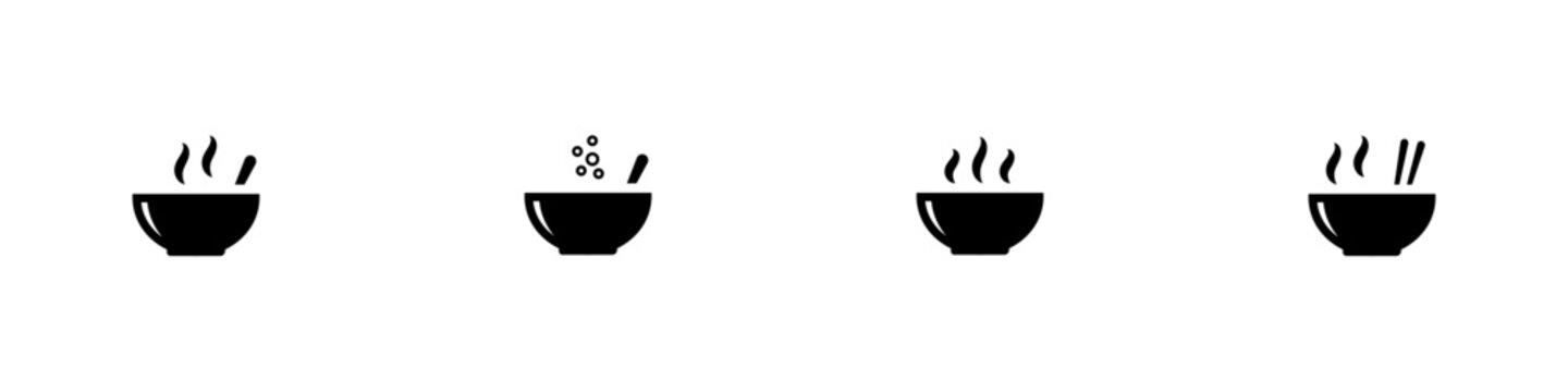 Conjunto de iconos de tazón de sopa caliente. Concepto de comida caliente. Ilustración vectorial