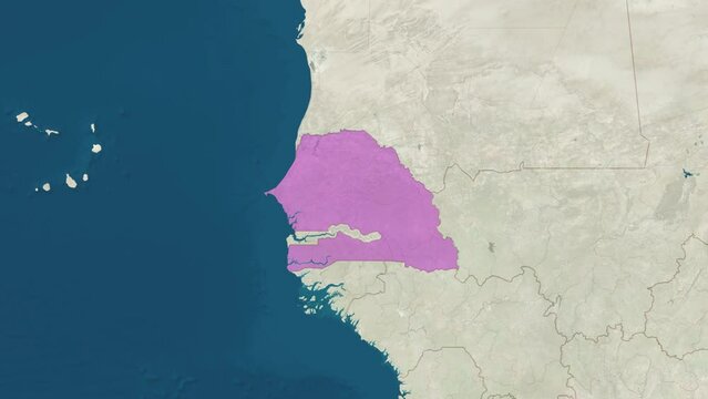 Zoom in to the map of Senegal with text, textless, and with flag