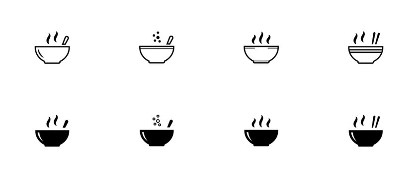 Icono de tazón de sopa caliente. Concepto de comida caliente. Ilustración vectorial