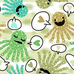 Kids animals seamless cartoon doodle octopus pattern for wrapping paper and clothes child print and fabrics