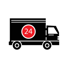 24 hours transport truck icon | Black Vector illustration |