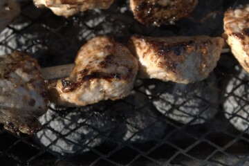 Roasted meat on the stones on the grill
