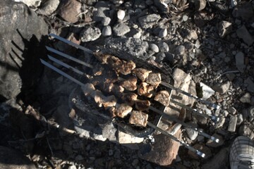 Roasted meat on the stones on the grill