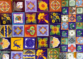 mexican traditional colorful talavera ceramic wall tiles