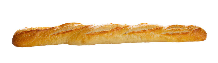 Isolated long thin baguette with a crisp baked crust - obrazy, fototapety, plakaty