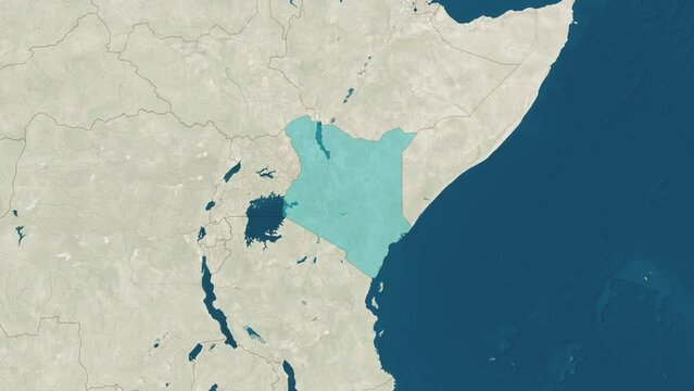 Zoom in to the map of Kenya with text, textless, and with flag