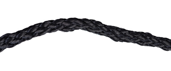 Isolated piece of black nylon twisted rope