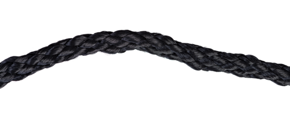 Isolated piece of black nylon twisted rope