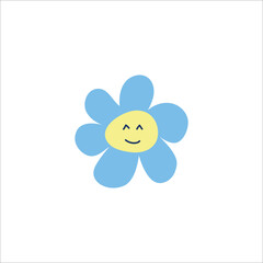 Set of daisy flower and stars on grey background vector illustration. Cute cartoon character.
