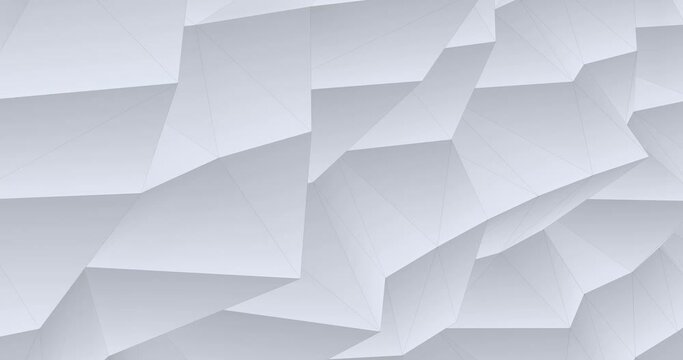Looped polygonal background with ice-colored triangles and edges. Minimal abstract background with parametric polygonal geometric elements with neutral colors