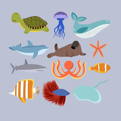 Set Of Sea Animal Illustration