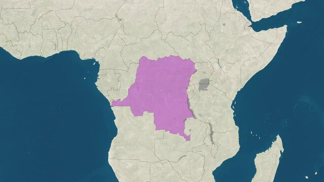 Zoom in to the map of Democratic Republic of the Congo with text and flag
