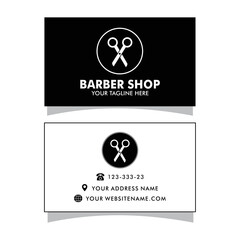 Barber shop business card and men's  salon or barber shop logo black and white