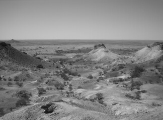 Lunar landscape in black and white off Coober Pedy, Australia