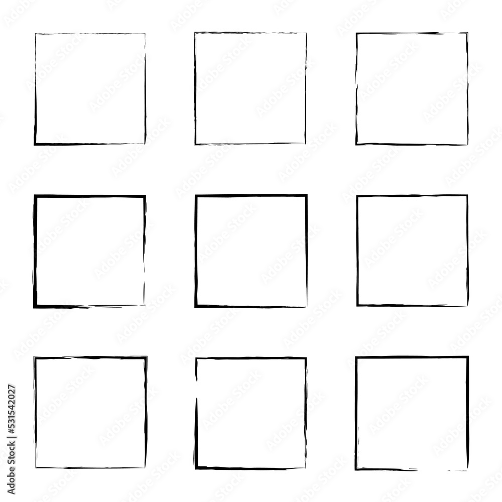 Poster brush squares. hand drawn frame set. design element. vector illustration. stock image.