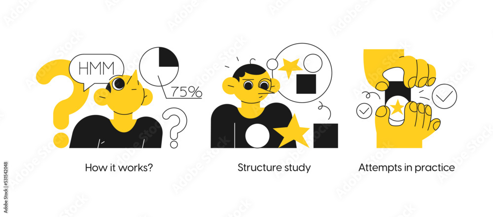 Poster startup and building new business - set of business concept illustrations. how it works, structure s