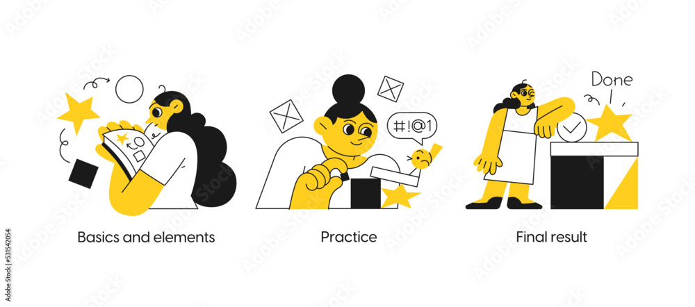 Poster startup and building new business - set of business concept illustrations. basics and elements, prac
