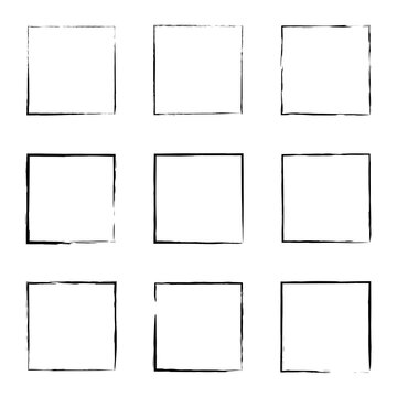 Brush squares. Hand drawn frame set. Design element. Vector illustration. stock image.