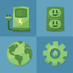 four green energy icons