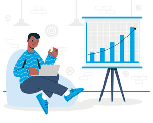 man with statistics marketing