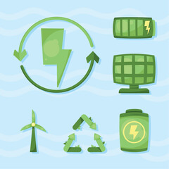 six green energy icons