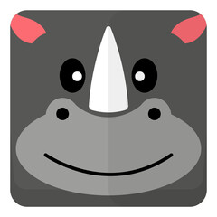 Rhinoceros face cute animal sticker in flat icon design