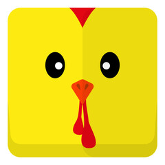 Chicken face cute animal sticker in flat icon design