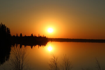 Naklejka na ściany i meble sunset over lake, Elk Island National Park, Alberta