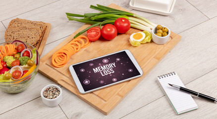 Tablet Pc with fruits, healthy concept