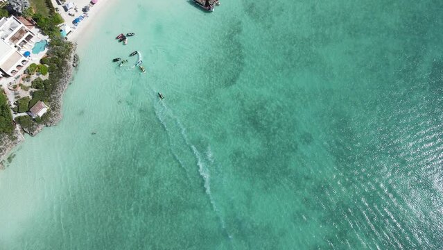 Aerial of boats in Sapodilla Bay, Turks and Caicos