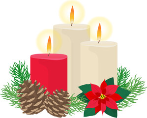クリスマスキャンドル赤白_ベクターイラスト