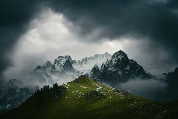 stormy weather in mountains or Giewont Peak, Tatra Mountains, Poland, realistic style, 8k, nature photography, artstation