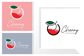 Cherry Fruit logo, Red Colored plant vector illustration, Fruit Shop Design, Company, Sticker, Product Brand