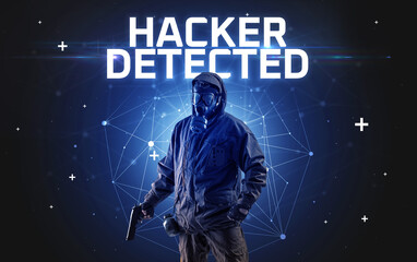 Mysterious hacker, online attack concept