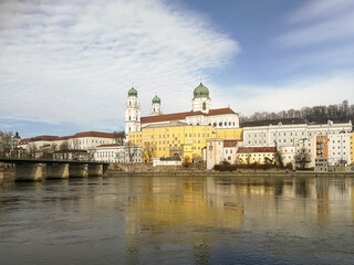 scenic view to old town of Passau with river Danube