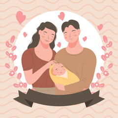 korean couple with baby card