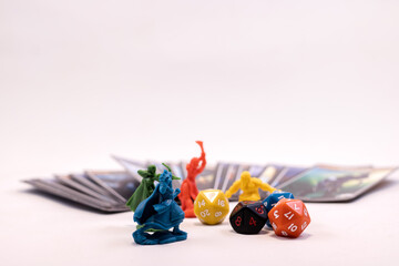 Role play game figures dices and cards