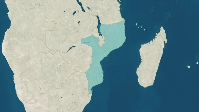 Zoom in to the map of Mozambique with text, textless, and with flag