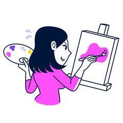 Fototapeta premium Creative artist drawing with inspiration on canvas. Flat vector illustration of imagination and creativity concept