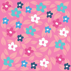 Pattern fabric flowers with colors and leaves, cool background for fashion style.