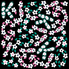 Pattern fabric flowers with colors and leaves, cool background for fashion style.