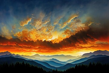 Abstract Smoky Mountain Sunset