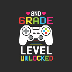 2nd Grade Level Unlocked. T-Shirt Design, Posters, Greeting Cards, Textiles, and Sticker Vector Illustration